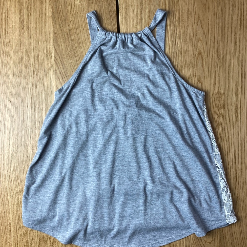 Demeanor Gray And Cream Lace Tank Razorback Tank - Picture 3 of 5